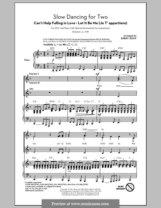 Slow Dancing for Two: Für Frauenchor by George David Weiss, Gilbert Becaud, Hugo Peretti, Luigi Creatore, Mann Curtis