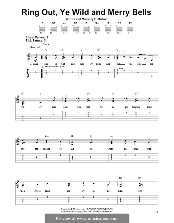 Ring Out, Ye Wild and Merry Bells: Für Gitarre mit Tab by C. Maitland
