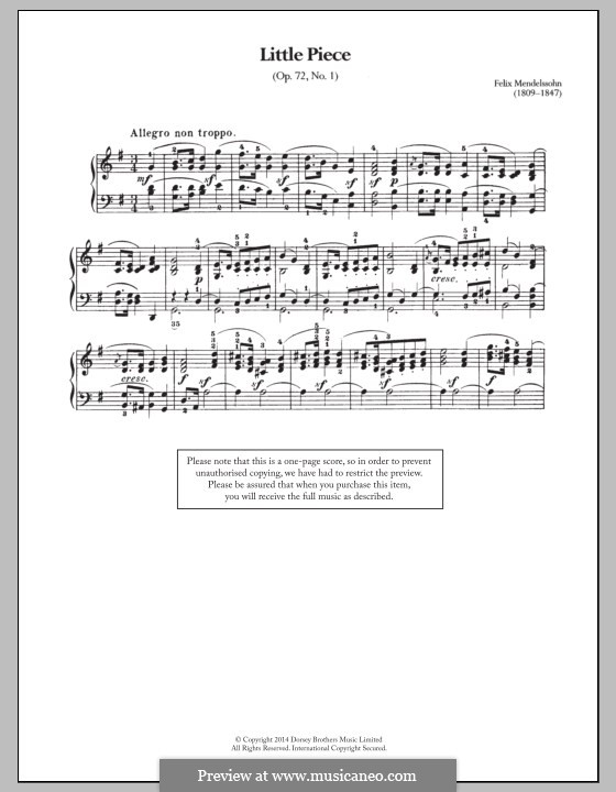 Sechs Kinderstücke, Op.72: Stück Nr.1 by Felix Mendelssohn-Bartholdy
