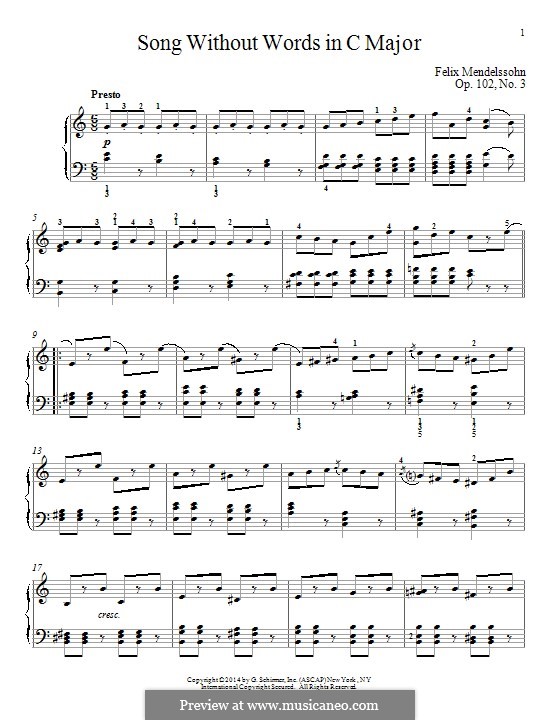 Lieder ohne Worte, Op.102: Nr.3 Presto by Felix Mendelssohn-Bartholdy