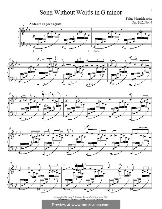 Lieder ohne Worte, Op.102: Nr.4 Un poco agitato, ma andante by Felix Mendelssohn-Bartholdy