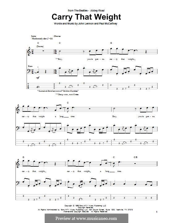 Carry That Weight (The Beatles): Für Bassgitarre mit Tabulatur by John Lennon, Paul McCartney
