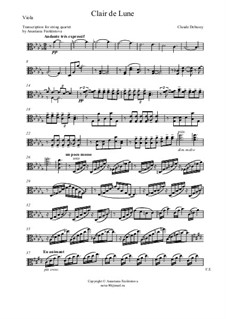 No.3 Clair de lune: For string quartet – viola part by Claude Debussy