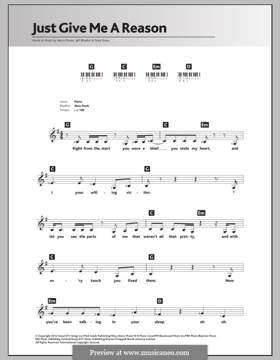 Just Give Me a Reason (Pink): Für Keyboard by Alecia Moore, Jeff Bhasker, Nathaniel Ruess