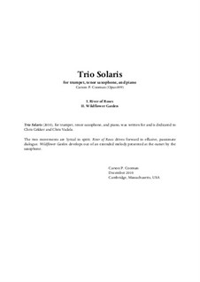 Trio Solaris (2010) for trumpet, tenor saxophone, and piano, Op.899: Trio Solaris (2010) for trumpet, tenor saxophone, and piano by Carson Cooman