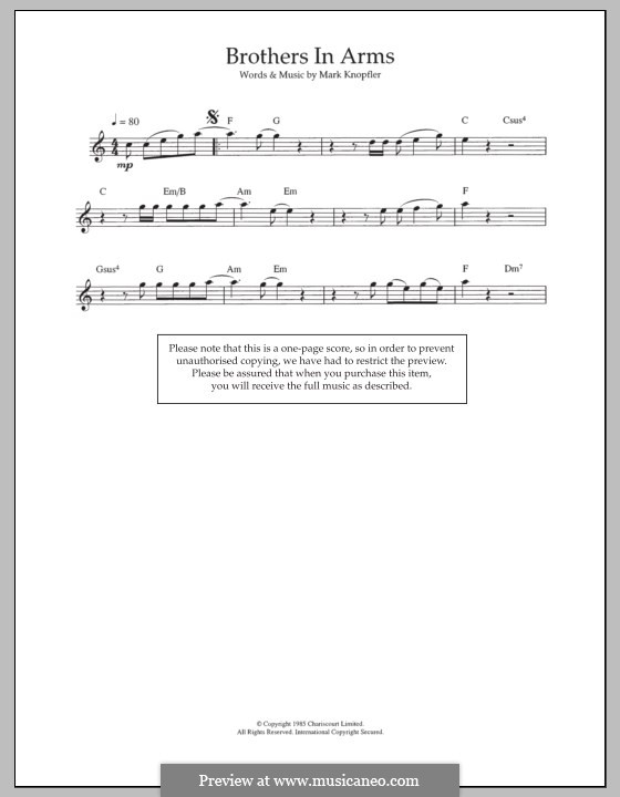 Brothers in Arms (Dire Straits): Für Flöte by Mark Knopfler