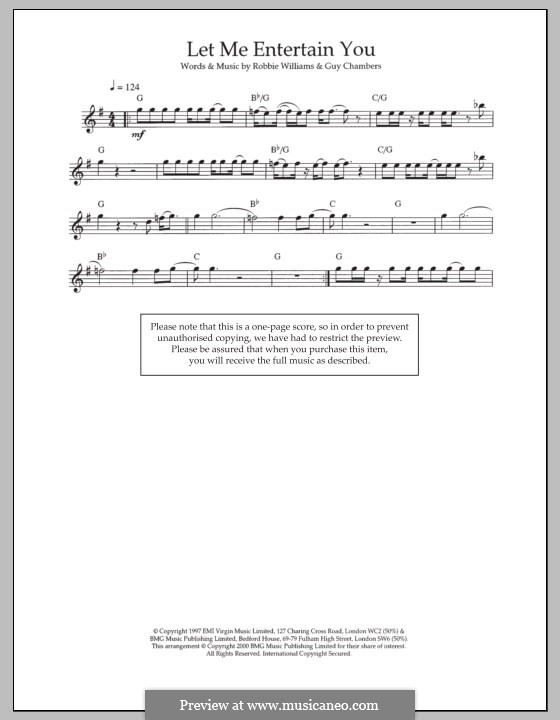 Let Me Entertain You: Für Flöte by Guy Chambers, Robbie Williams