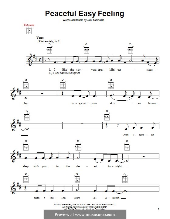 Peaceful Easy Feeling (The Eagles): Für Ukulele by Jack Tempchin