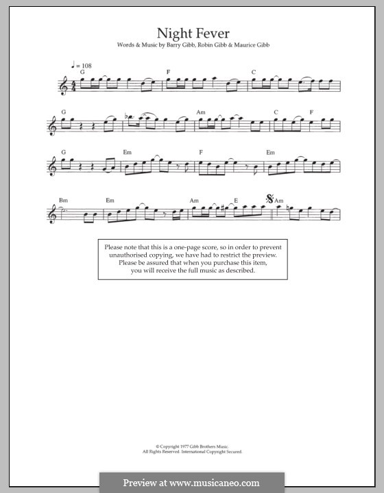 Night Fever (The Bee Gees): Für Flöte by Barry Gibb, Maurice Gibb, Robin Gibb