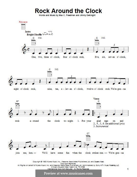 Rock Around the Clock (Bill Haley and His Comets): Für Ukulele by Jimmy DeKnight, Max C. Freedman