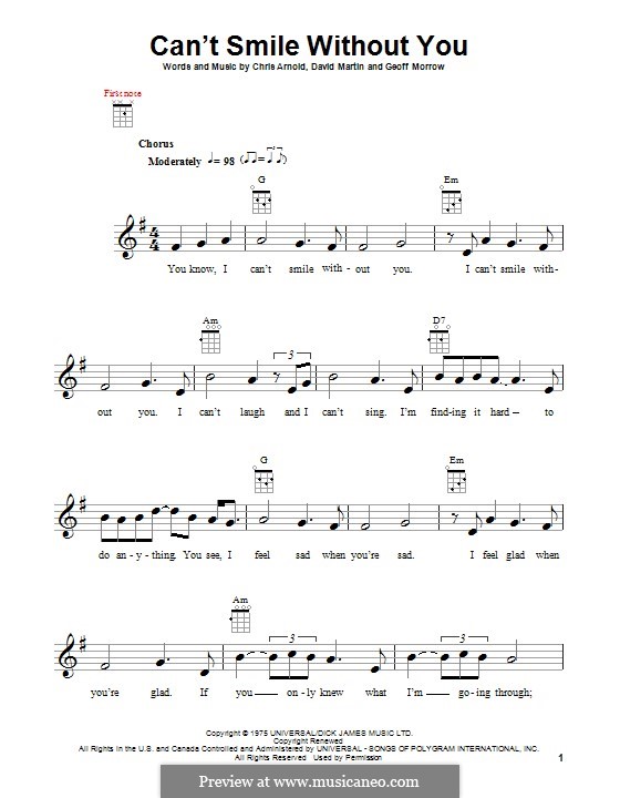 Can't Smile without You (Barry Manilow): Für Ukulele by Chris Arnold, David Martin, Geoff Morrow