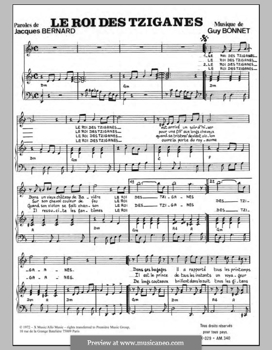 Le roi des Tziganes (Jacob): Für Stimme und Klavier by Guy Bonnet