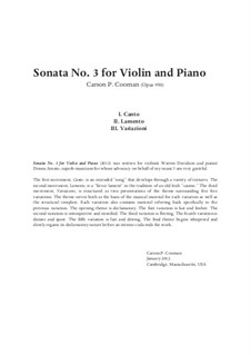 Sonata No.3 for Violin and Piano (2012), Op.950: Sonata No.3 for Violin and Piano (2012) by Carson Cooman