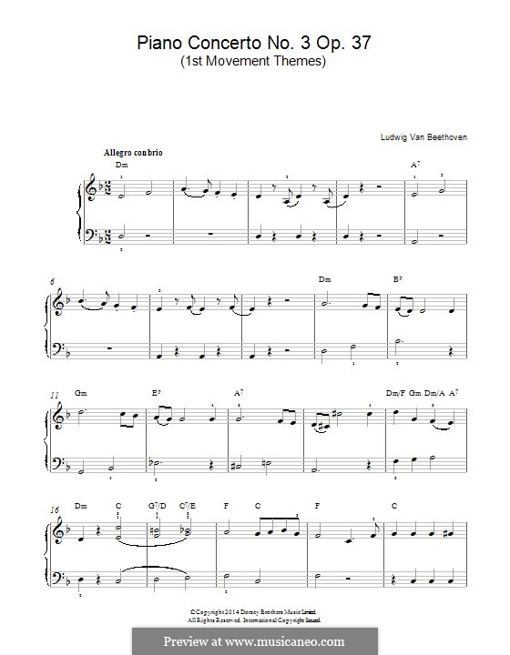 Konzert für Klavier und Orchester Nr.3, Op.37: Teil I (Thema). Version für Klavier by Ludwig van Beethoven
