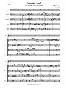 Konzert für Oboe, Streicher und Basso Continuo in f-Moll, TWV 51:f1: Score and all parts by Georg Philipp Telemann