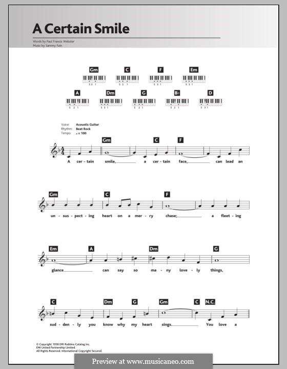 A Certain Smile (Johnny Mathis): Für Keyboard by Sammy Fain