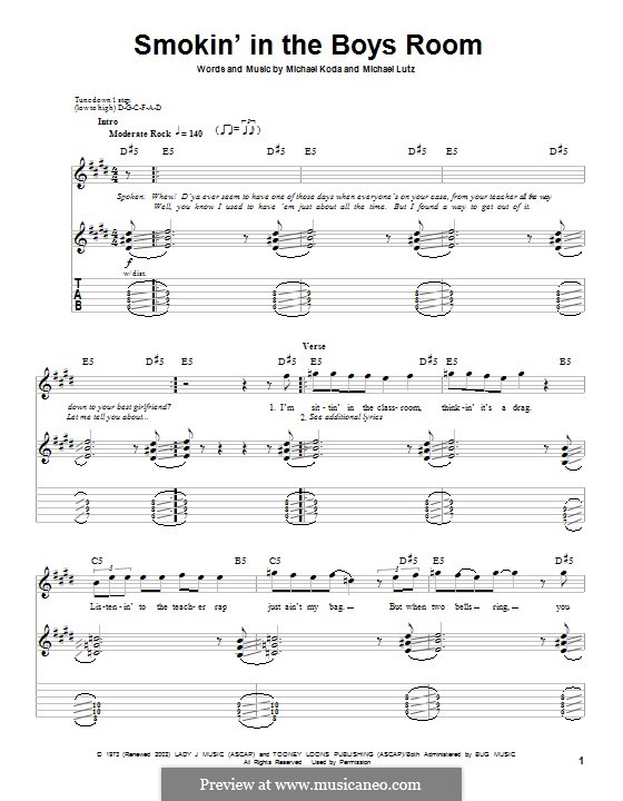 Smokin' in the Boys Room (Motley Crue): Für Gitarre mit Tab by Michael Koda, Michael Lutz