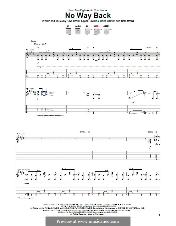 No Way Back (Foo Fighters): Für Gitarre mit Tab by Christopher Shiflett, David Grohl, Nate Mendel, Taylor Hawkins