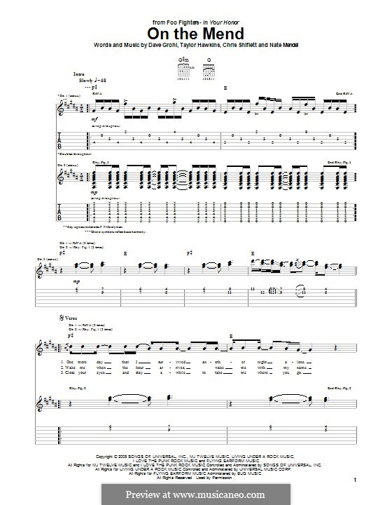 On the Mend (Foo Fighters): Für Gitarre mit Tab by Christopher Shiflett, David Grohl, Nate Mendel, Taylor Hawkins
