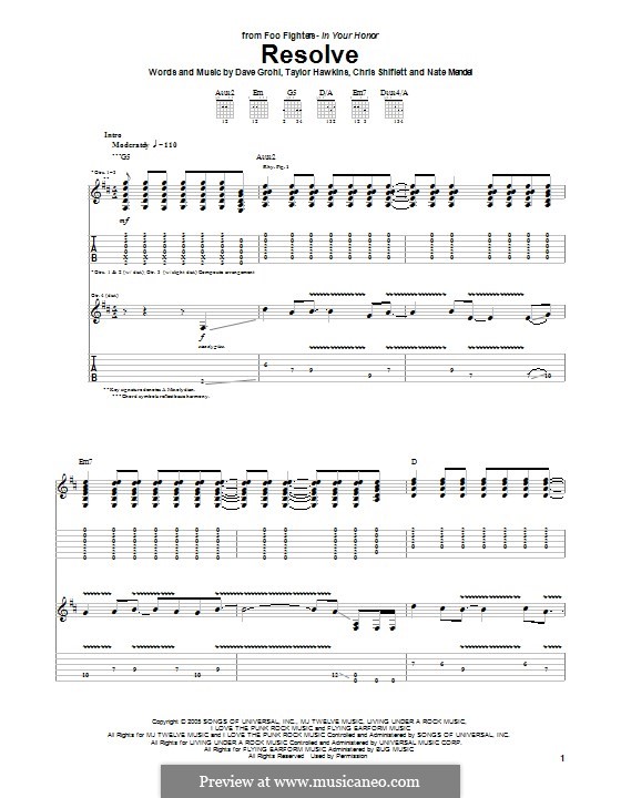 Resolve (Foo Fighters): Für Gitarre mit Tab by Christopher Shiflett, David Grohl, Nate Mendel, Taylor Hawkins