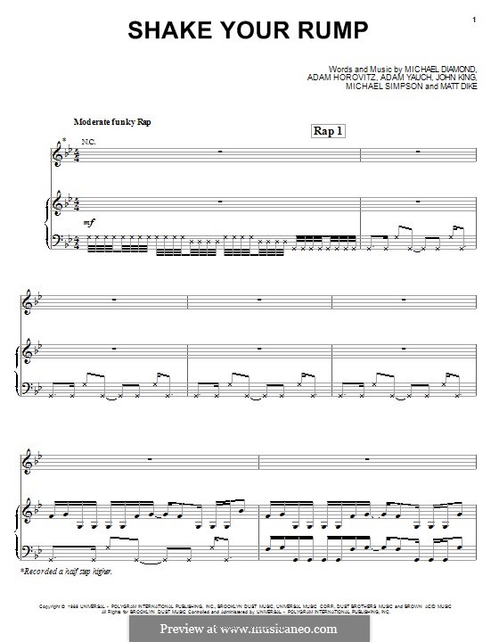 Shake Your Rump (Beastie Boys): Für Stimme und Klavier (oder Gitarre) by Adam Horovitz, Adam Yauch, John King, Matt Dike, Michael Diamond, Mike Simpson