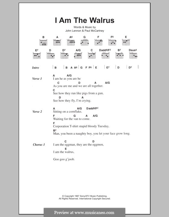 I am the Walrus (The Beatles): Texte und Akkorde by John Lennon, Paul McCartney