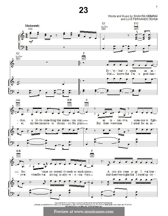 23 (Shakira): Für Stimme und Klavier (oder Gitarre) by Shakira, Luis Fernando Ochoa
