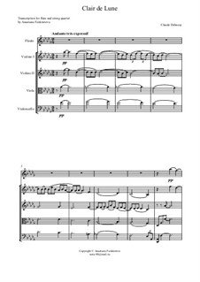 No.3 Clair de lune: For flute and string quartet – full score by Claude Debussy