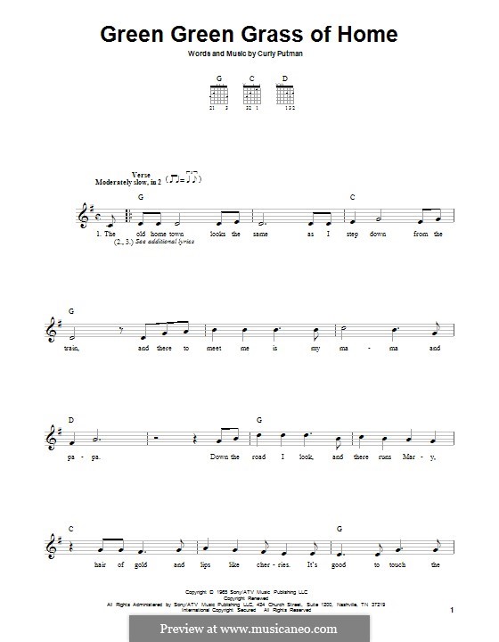 Green Green Grass of Home: Für Gitarre mit Tab by Curly Putman
