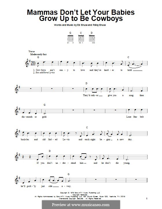 Mammas don't Let Your Babies Grow Up To Be Cowboys (Waylon Jennings & Willie Nelson): Für Gitarre mit Tab by Ed Bruce, Patsy Bruce