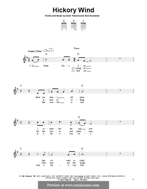 Hickory Wind: Für Gitarre mit Tab by Bob Buchanan, Gram Parsons
