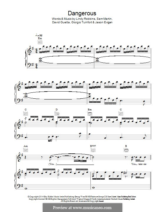 Dangerous (feat. Sam Martin): Für Stimme und Klavier (oder Gitarre) by David Guetta, Giorgio Tuinfort, Lindy Robbins, Sam Martin, Jason Evigan