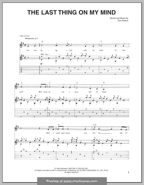 The Last Thing on My Mind: Für Gitarre mit Tab by Tom Paxton