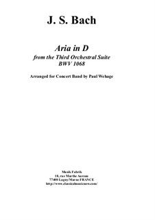 Arie: For concert band, score only by Johann Sebastian Bach