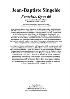 Fantaisie, pour saxophone baryton et piano, Op.60: Fantaisie, pour saxophone baryton et piano by Jean Baptiste Singelée