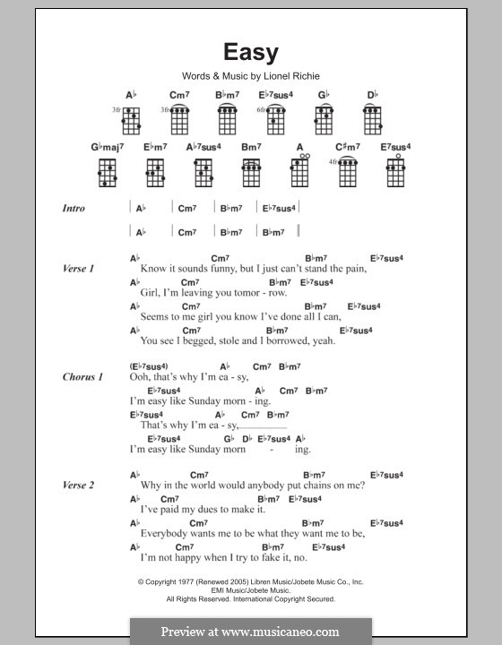 Easy (The Commodores): Für Ukulele by Lionel Richie