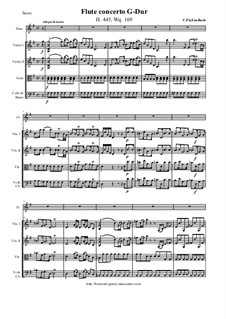 Concerto for Flute and String Orchestra in G Major, H 445 Wq 169: Score and all parts by Carl Philipp Emanuel Bach