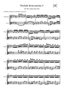 Partita für Violine Nr.3 in E-Dur, BWV 1006: Prelude. Transcription for violin and viola by Johann Sebastian Bach