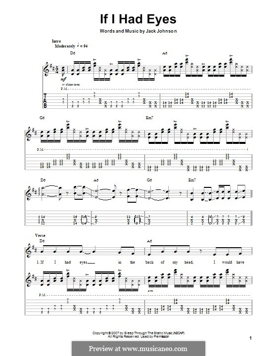 If I Had Eyes: Für Gitarre mit Tab by Jack Johnson