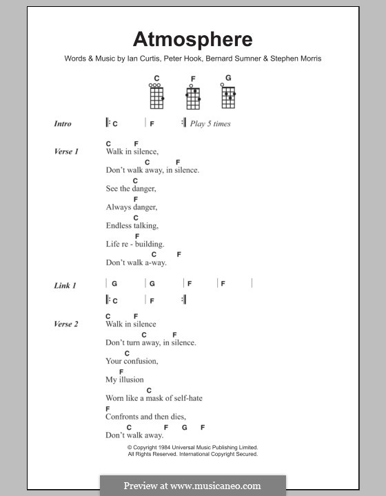 Atmosphere (Joy Division): Für Ukulele by Bernard Sumner, Ian Curtis, Peter Hook, Stephen Morris