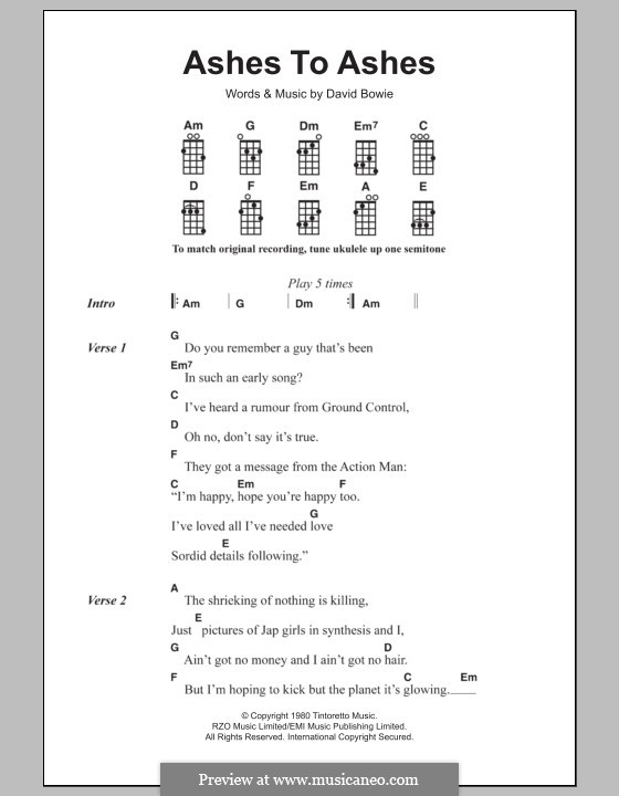 Ashes to Ashes: Für Ukulele by David Bowie