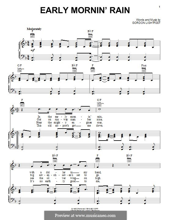 Early Morning Rain (Eva Cassidy): Für Stimme und Klavier (oder Gitarre) by Gordon Lightfoot