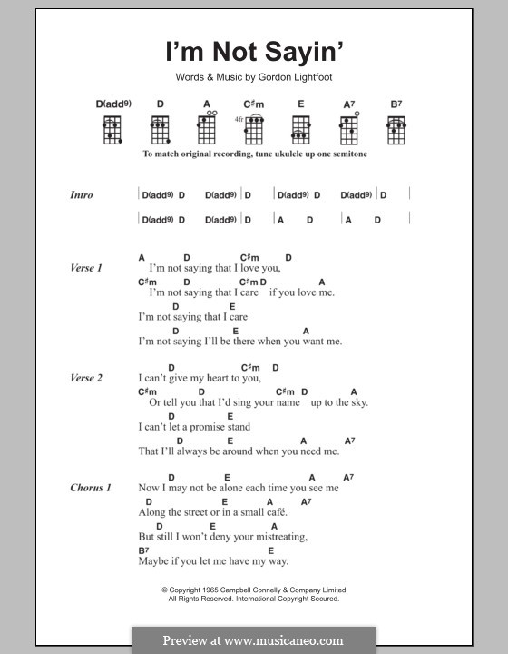 I'm Not Sayin': Für Ukulele by Gordon Lightfoot