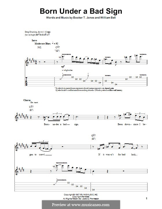Born Under a Bad Sign: Für Gitarre mit Tab by Booker T. Jones, William Bell