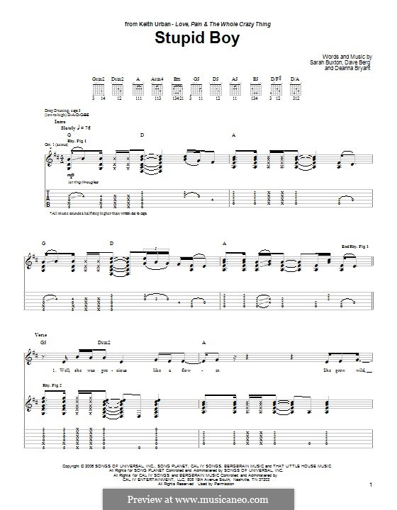 Stupid Boy: Für Gitarre mit Tab by Dave Berg, Deanna Bryant, Sarah Buxton