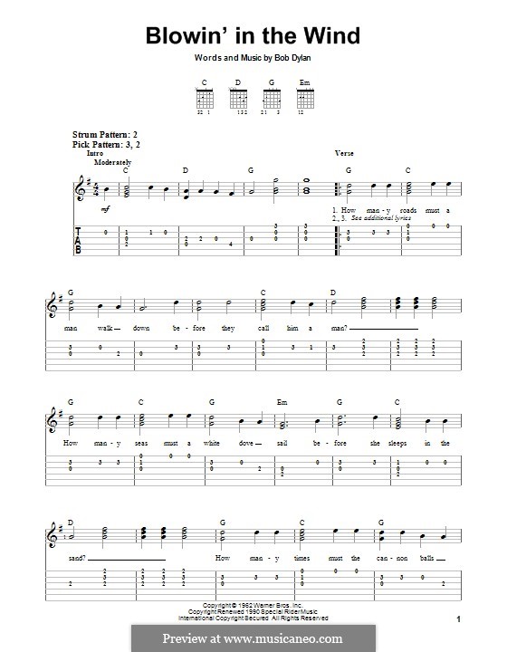 Blowin' in the Wind: Für Gitarre mit Tab by Bob Dylan