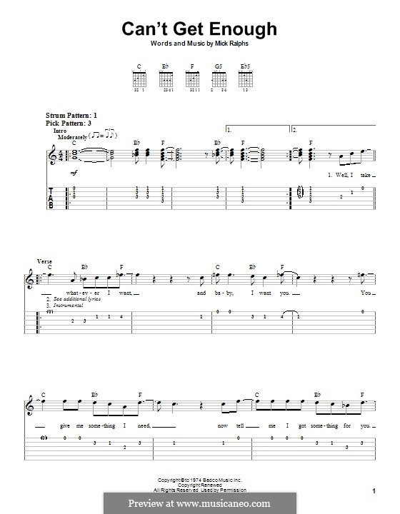 Can't Get Enough (Bad Company): Für Gitarre mit Tab by Mick Ralphs