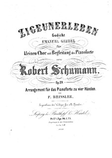 Drei Gedichte, Op.29: Nr.3 Zigeunerleben, für Klavier, vierhändig by Robert Schumann
