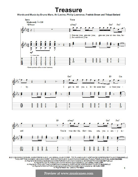 Treasure: Für Gitarre mit Tab by Ari Levine, Bruno Mars, Philip Lawrence