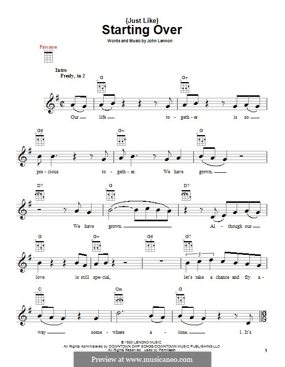 (Just Like) Starting Over: Für Ukulele by John Lennon